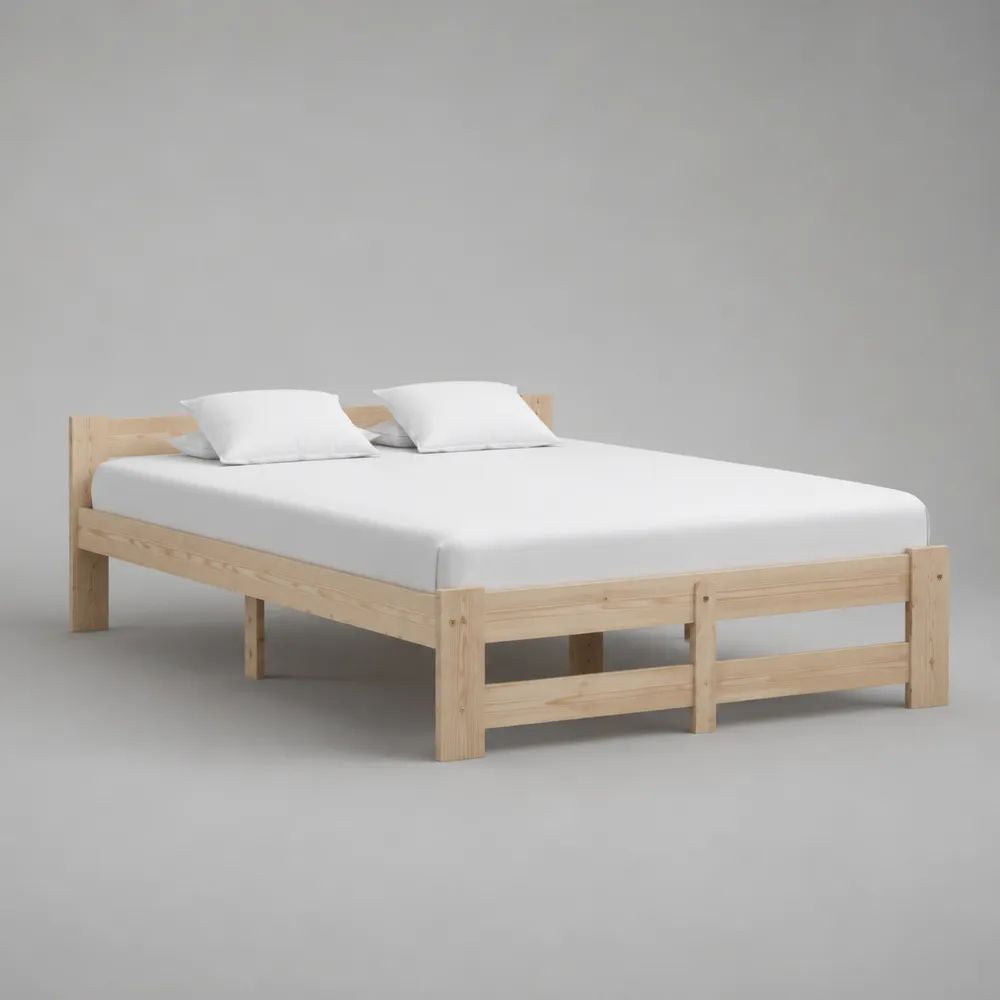 Letto matrimoniale 180 x 200 cm in pino massello naturale con rete a doghe, 188 x 208 x 80 cm