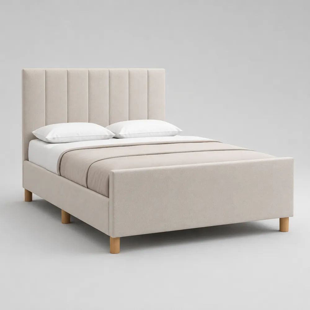 Letto matrimoniale imbottito in tela di poliestere beige 171 x 218 x 120 cm per materasso 160 x 200 cm