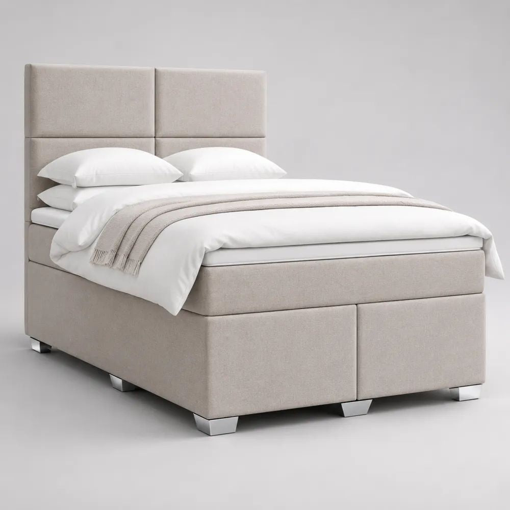 Letto boxspring matrimoniale beige 170 x 210 x 140 cm con materasso 160 x 200 cm e testiera imbottita in poliestere