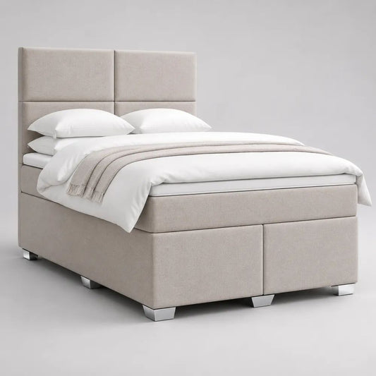 Letto boxspring matrimoniale beige 170 x 210 x 140 cm con materasso 160 x 200 cm e testiera imbottita in poliestere
