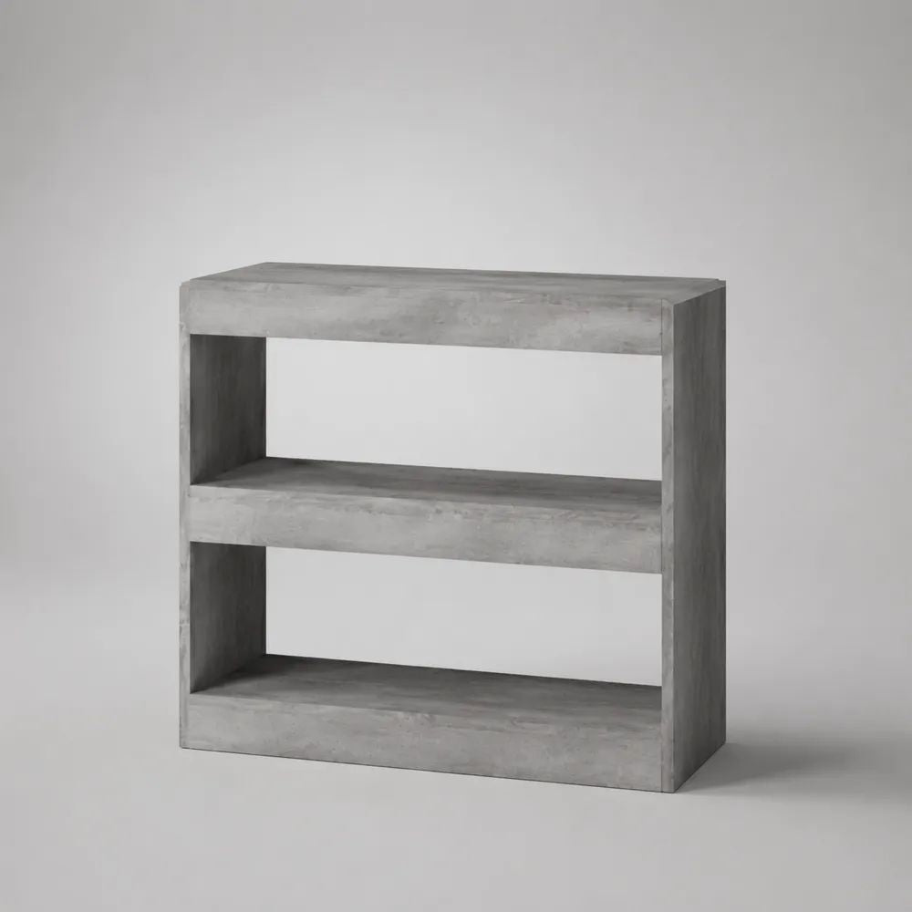 Libreria bassa rettangolare in legno con 3 ripiani, grigio cemento, 80 x 30 x 80 cm
