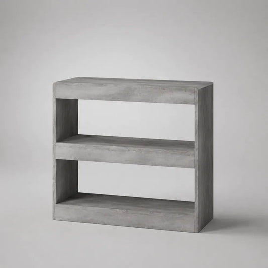 Libreria bassa rettangolare in legno con 3 ripiani, grigio cemento, 80 x 30 x 80 cm