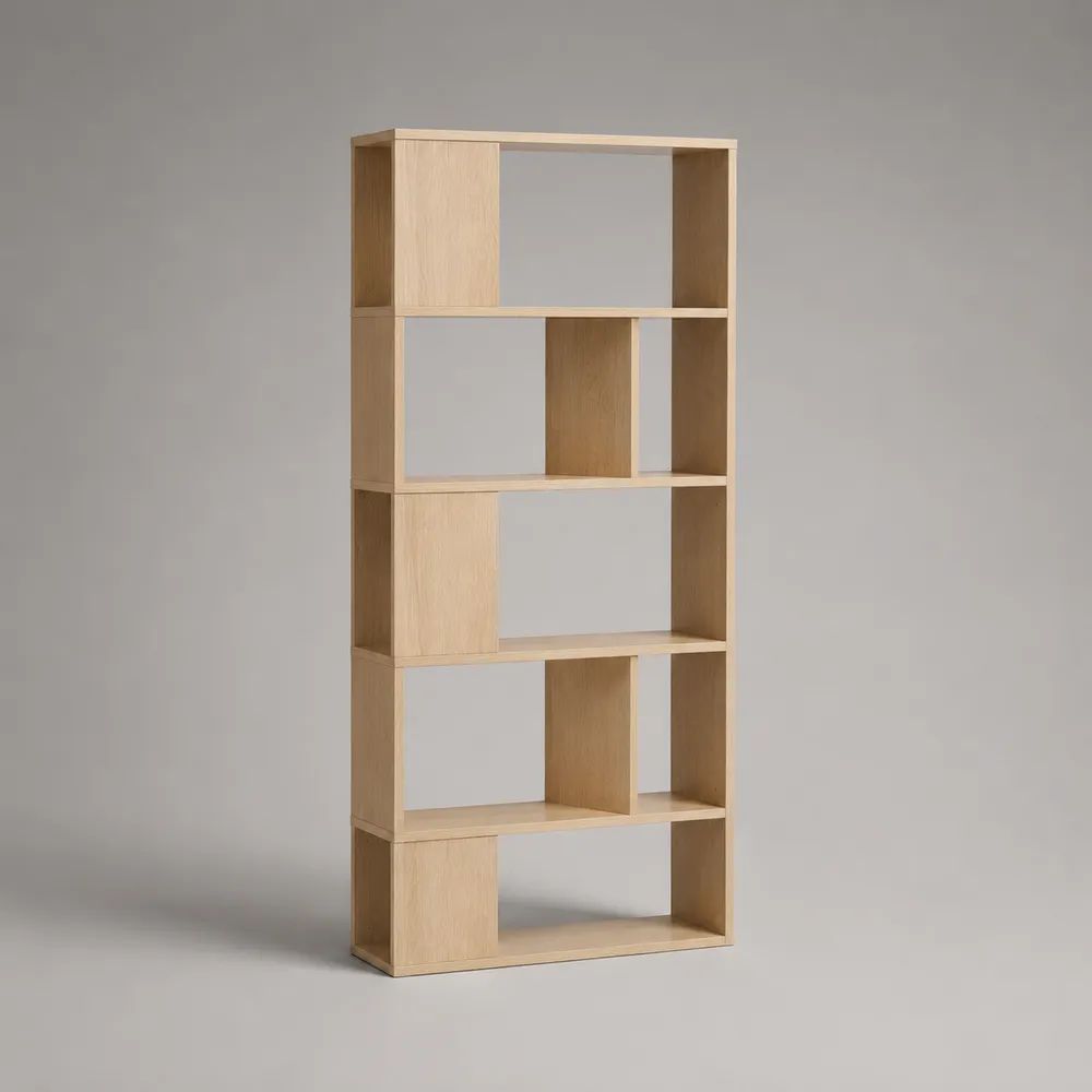 Libreria rettangolare in MDF melaminico effetto rovere naturale con 5 ripiani, 80 × 30 × 180 cm