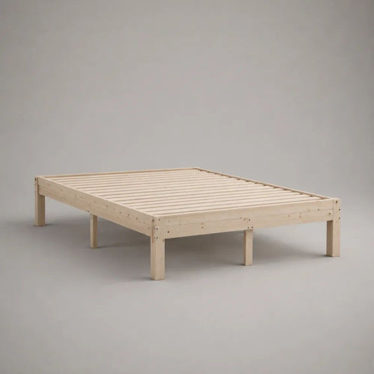 Letto matrimoniale in legno di pino massello naturale con rete a doghe, per materasso 140 x 200 cm, dimensioni 146 x 206 x 35 cm