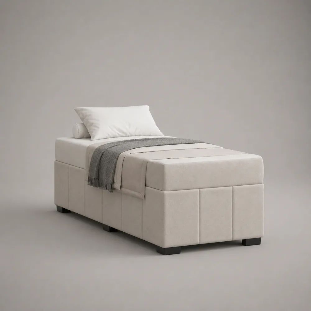 Letto singolo imbottito bianco senza testiera con materasso in schiuma, 90 x 200 cm