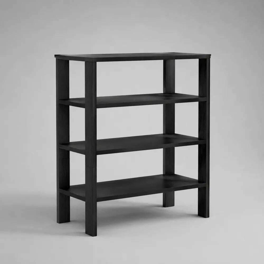 Scarpiera aperta rettangolare a 4 ripiani in polipropilene nero, 61 × 30,5 × 81 cm