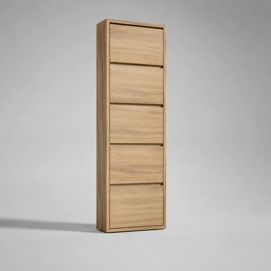 Scarpiera salvaspazio in legno con 5 ante ribaltabili, Rovere naturale, 60 × 24 × 180 cm